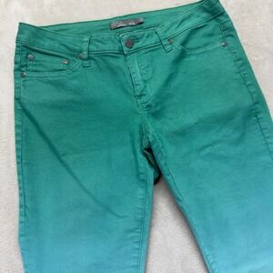 Prana Jeans Women 8 Jett Skinny Cropped Ombre Green White Denim Ankle Zip Casual